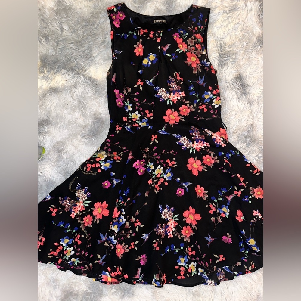 Express Black Dress with Colorful Floral Design EUC